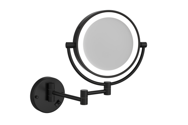 1 & 5x Magnification Matt Black Wall Mounted Shaving Mirror, 200mm Diameter with Concealed Wiring