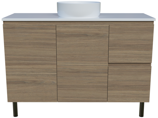 Nevada Vanity 1200mm Centre White Gloss Above Counter Basin SilkSurface Top On Legs (NEV-V-1200-C-SSA-L)
