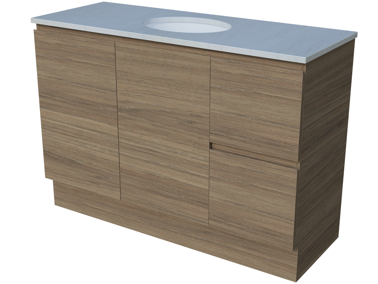 Nevada Vanity 1200mm Centre White Gloss Under Counter Basin SilkSurface Top Floor standing (NEV-V-1200-C-SSU-F)