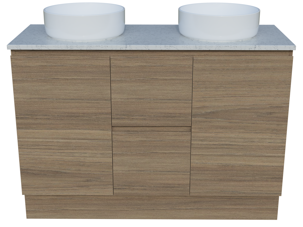 Nevada Vanity 1200mm Double White Gloss Above Counter Basins SilkSurface Top Floor standing (NEV-V-1200-D-SSA-F)