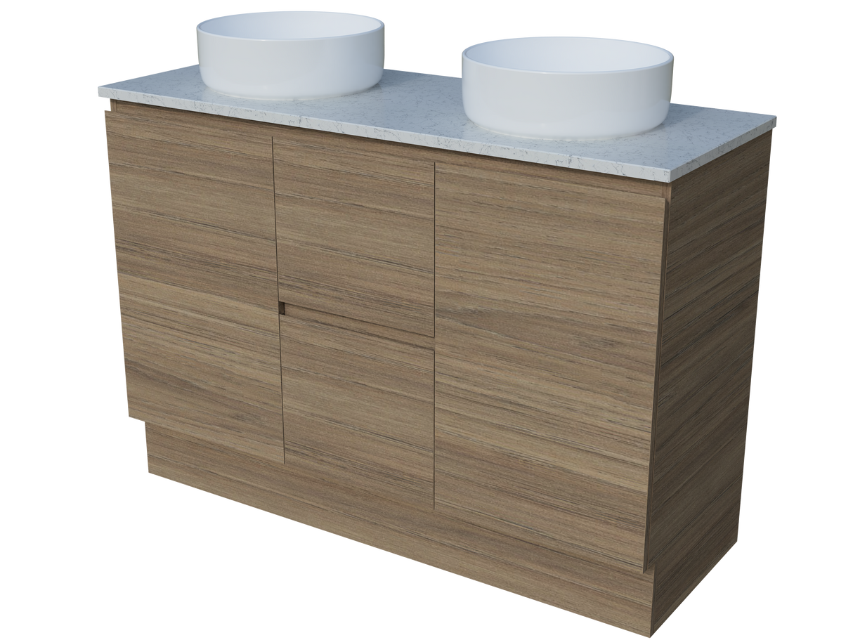 Nevada Vanity 1200mm Double White Gloss Above Counter Basins SilkSurface Top Floor standing (NEV-V-1200-D-SSA-F)