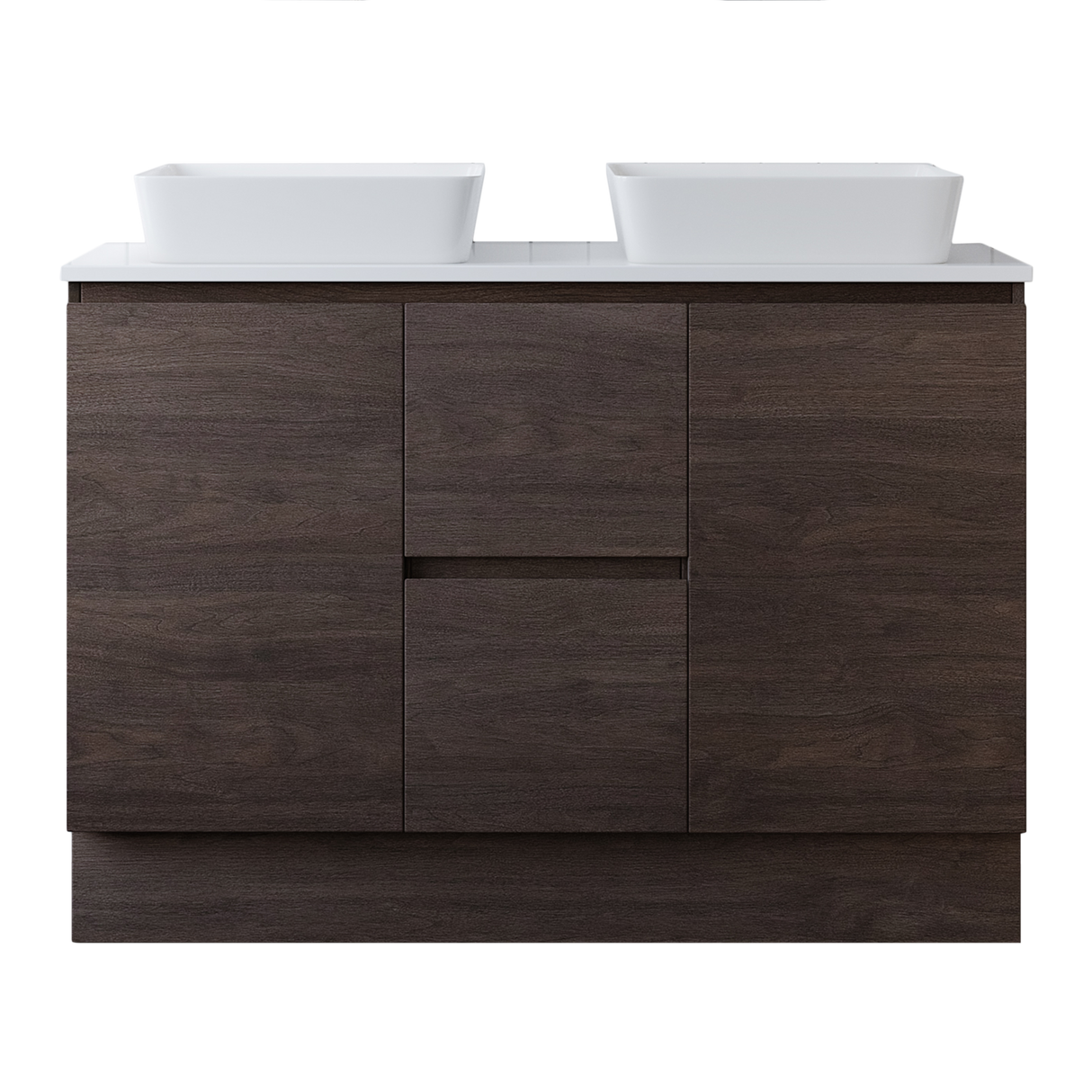 Nevada Vanity 1200mm Double White Gloss Above Counter Basins SilkSurface Top Floor standing (NEV-V-1200-D-SSA-F)