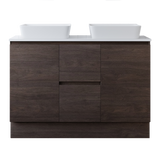 Nevada Vanity 1200mm Double White Gloss Above Counter Basins SilkSurface Top Floor standing (NEV-V-1200-D-SSA-F)