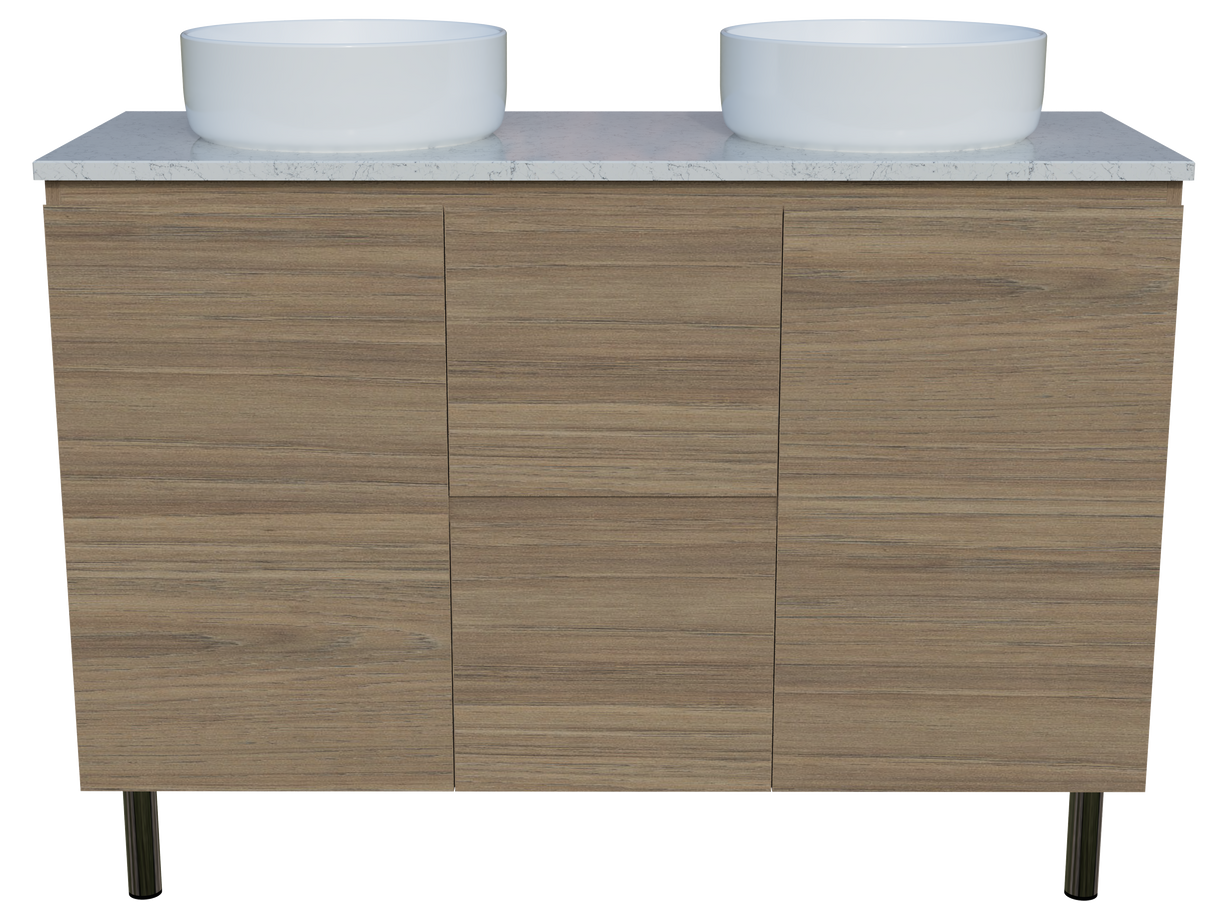 Nevada Vanity 1200mm Double White Gloss Above Counter Basins SilkSurface Top On Legs (NEV-V-1200-D-SSA-L)