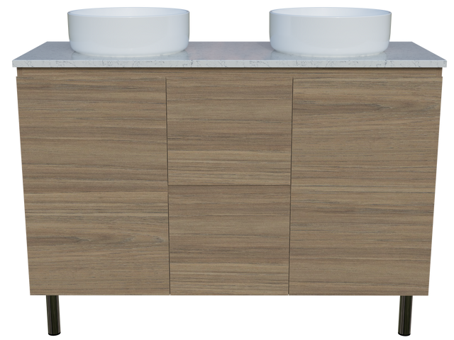 Nevada Vanity 1200mm Double White Gloss Above Counter Basins SilkSurface Top On Legs (NEV-V-1200-D-SSA-L)