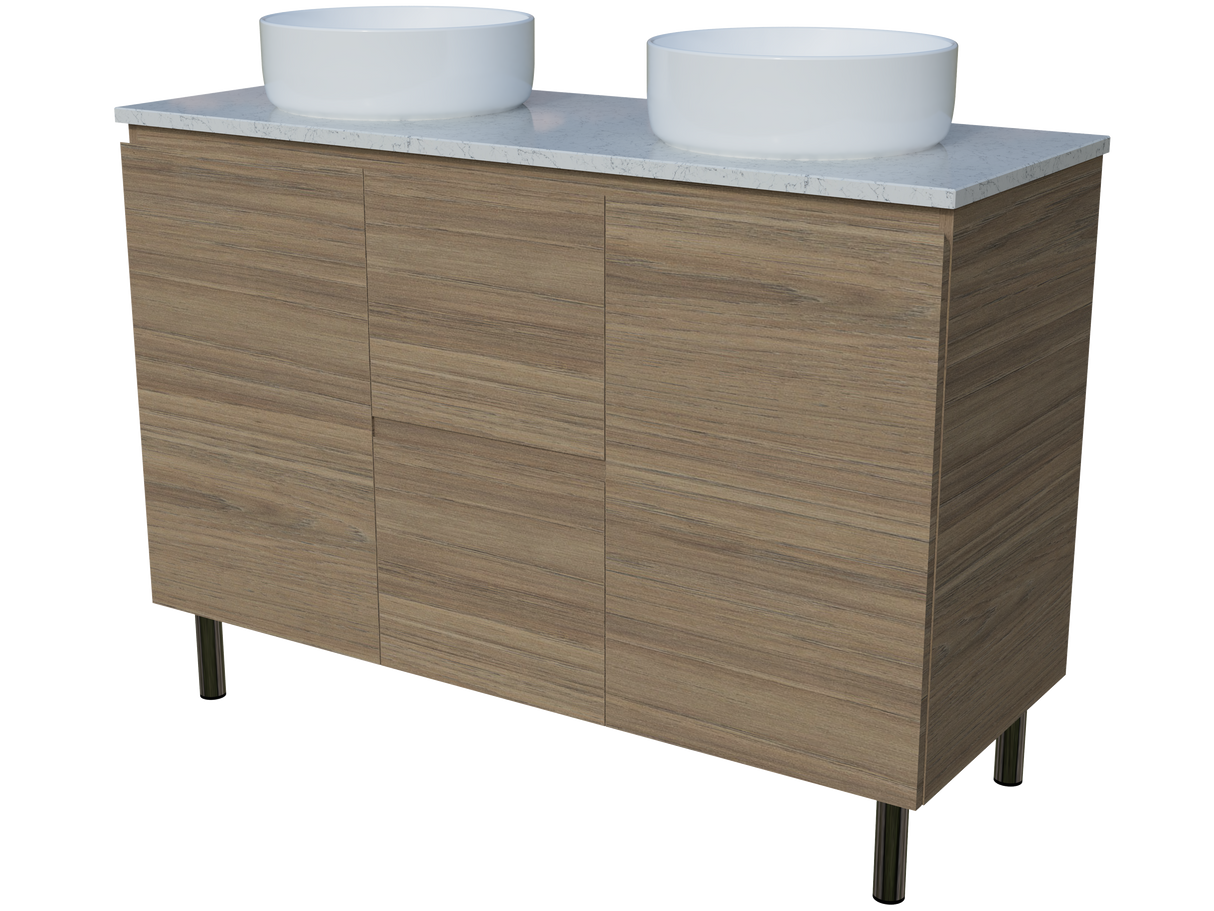 Nevada Vanity 1200mm Double White Gloss Above Counter Basins SilkSurface Top On Legs (NEV-V-1200-D-SSA-L)