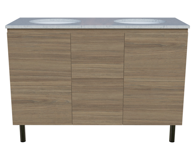 Nevada Vanity 1200mm Double White Gloss Under Counter Basins SilkSurface Top On Legs (NEV-V-1200-D-SSU-L)