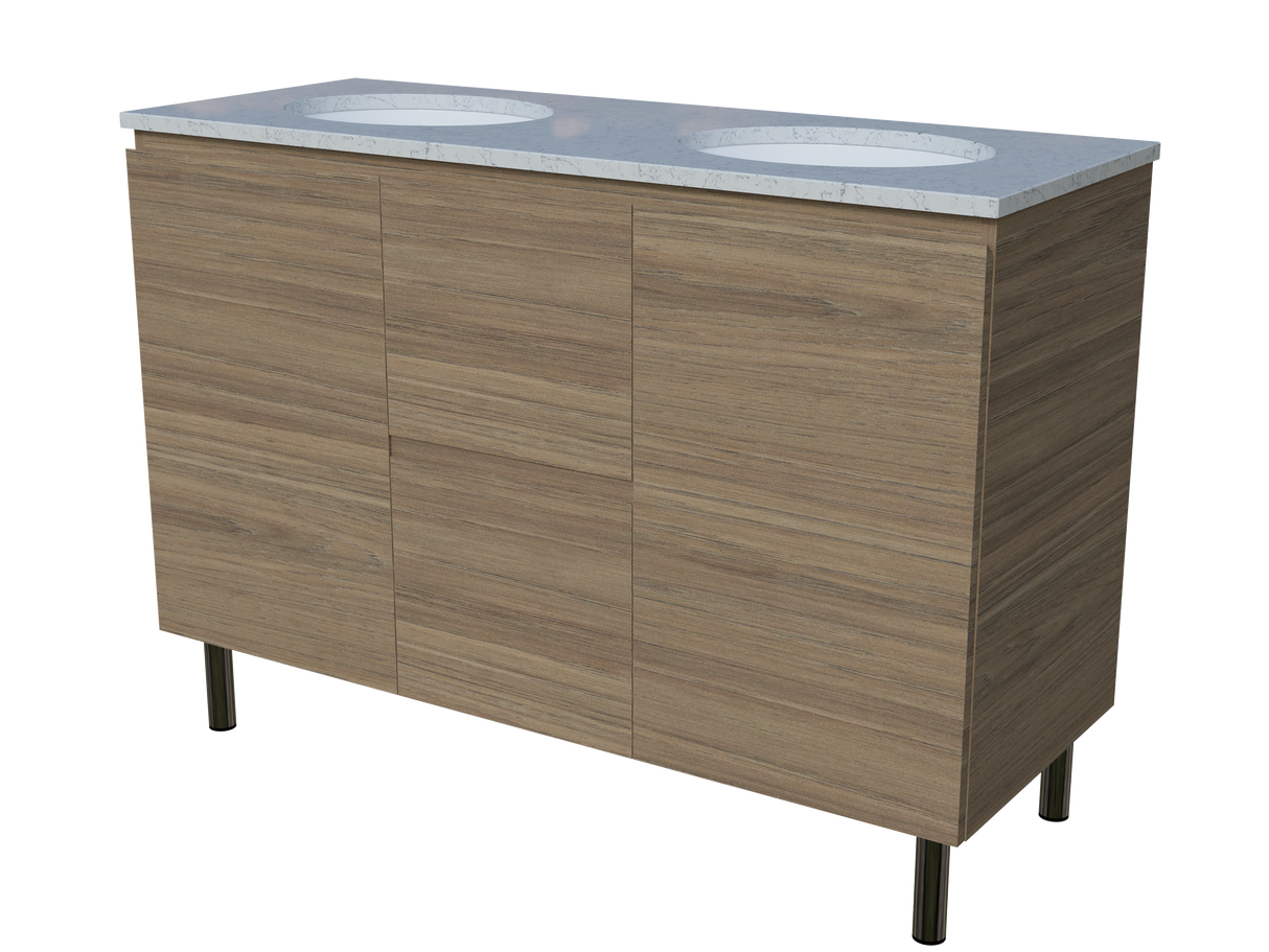 Nevada Vanity 1200mm Double White Gloss Under Counter Basins SilkSurface Top On Legs (NEV-V-1200-D-SSU-L)