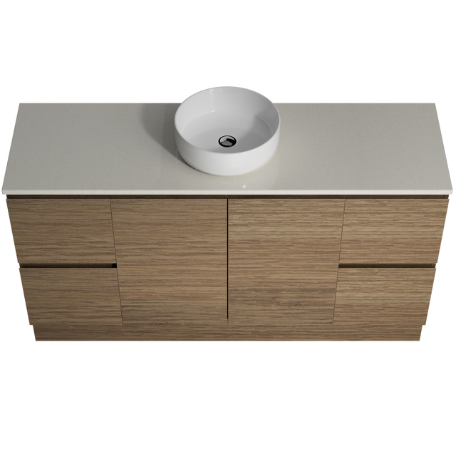Nevada Vanity 1500mm Centre White Gloss Above Counter Basin SilkSurface Top Floor standing (NEV-V-1500-C-SSA-F)