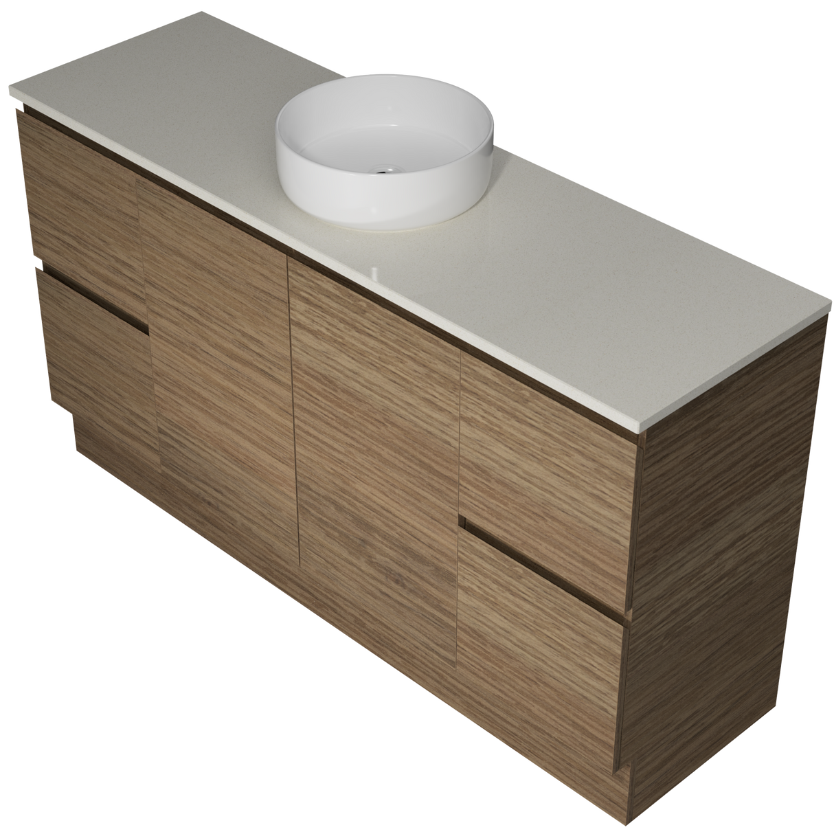 Nevada Vanity 1500mm Centre White Gloss Above Counter Basin SilkSurface Top Floor standing (NEV-V-1500-C-SSA-F)