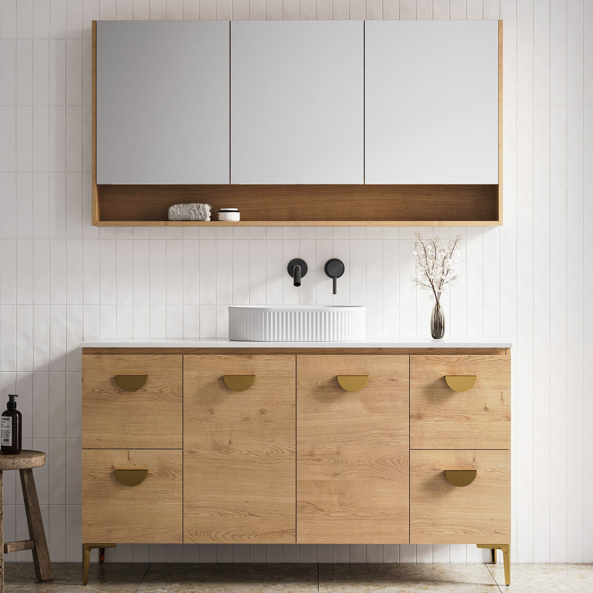 Nevada Vanity 1500mm Centre White Gloss Above Counter Basin SilkSurface Top On Legs (NEV-V-1500-C-SSA-L)