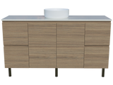 Nevada Vanity 1500mm Centre White Gloss Above Counter Basin SilkSurface Top On Legs (NEV-V-1500-C-SSA-L)