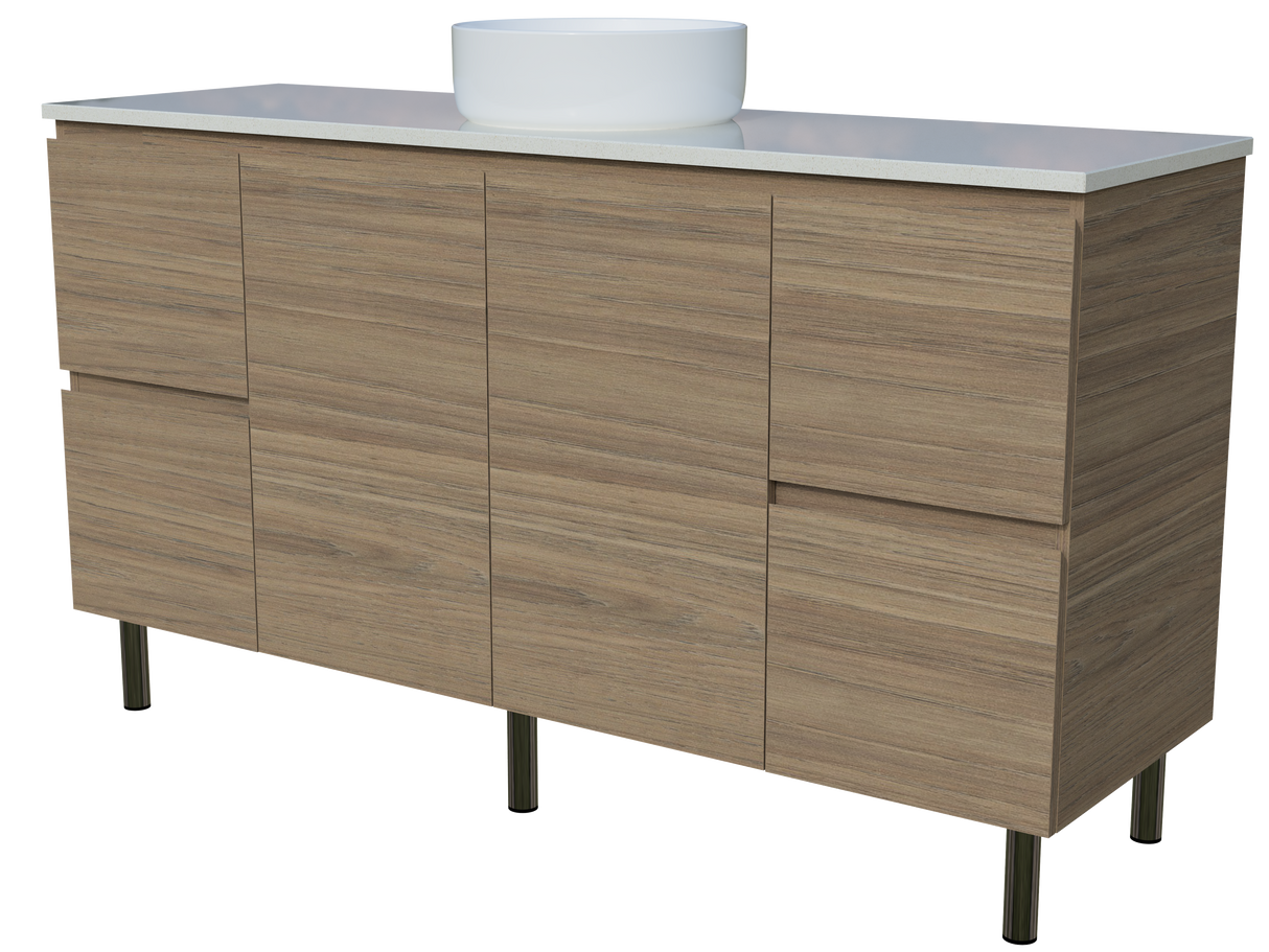 Nevada Vanity 1500mm Centre White Gloss Above Counter Basin SilkSurface Top On Legs (NEV-V-1500-C-SSA-L)