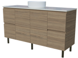 Nevada Vanity 1500mm Centre White Gloss Above Counter Basin SilkSurface Top On Legs (NEV-V-1500-C-SSA-L)