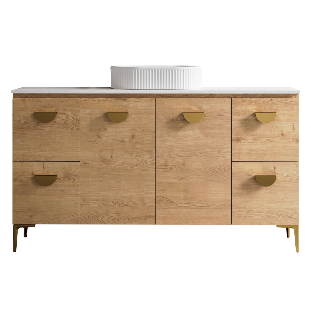 Nevada Vanity 1500mm Centre White Gloss Above Counter Basin SilkSurface Top On Legs (NEV-V-1500-C-SSA-L)