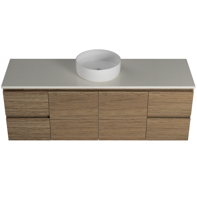 Nevada Vanity 1500mm Centre White Gloss Above Counter Basin SilkSurface Top Wall hung (NEV-V-1500-C-SSA-W)