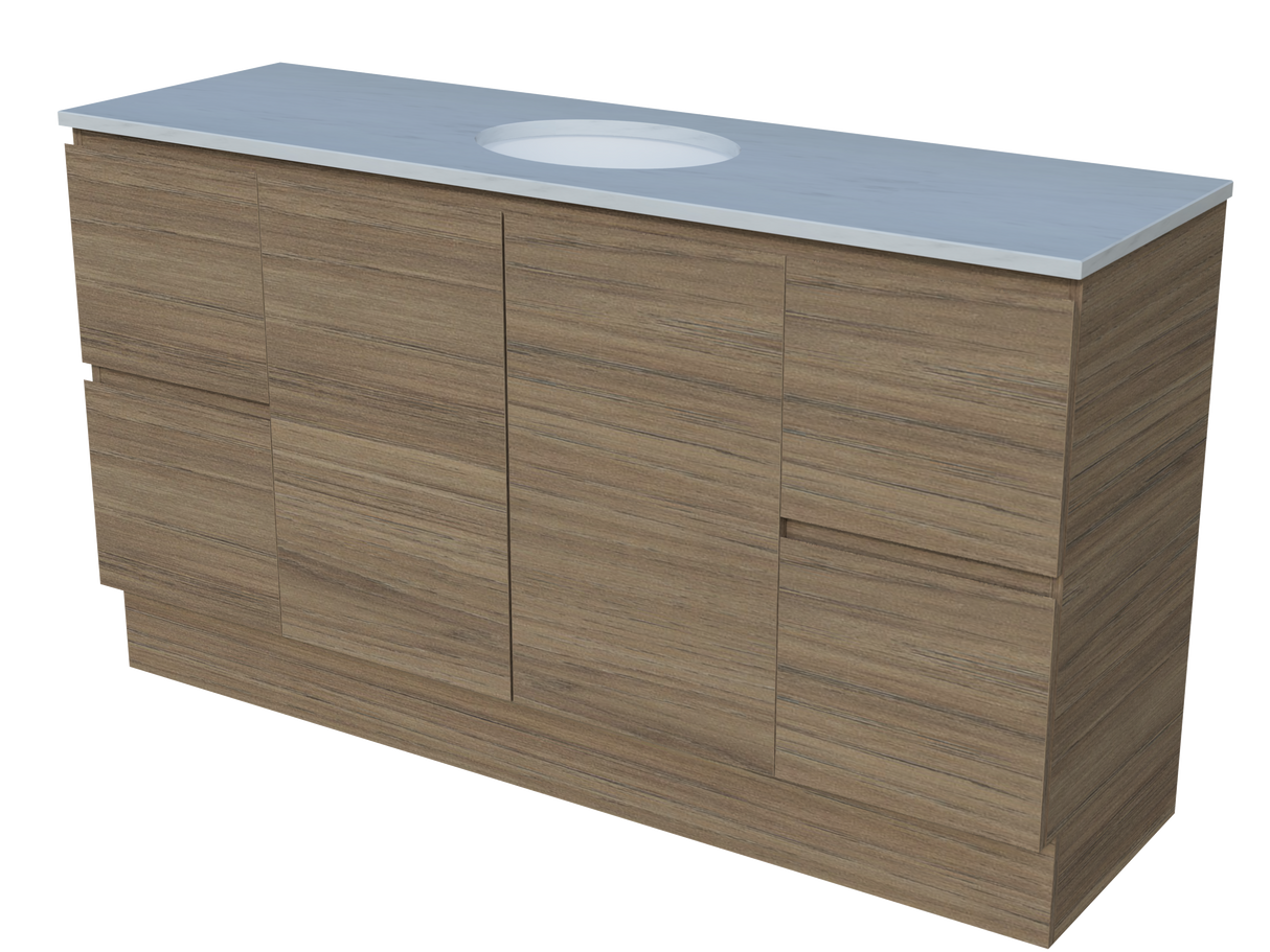 Nevada Vanity 1500mm Centre White Gloss Under Counter Basin SilkSurface Top Floor standing (NEV-V-1500-C-SSU-F)