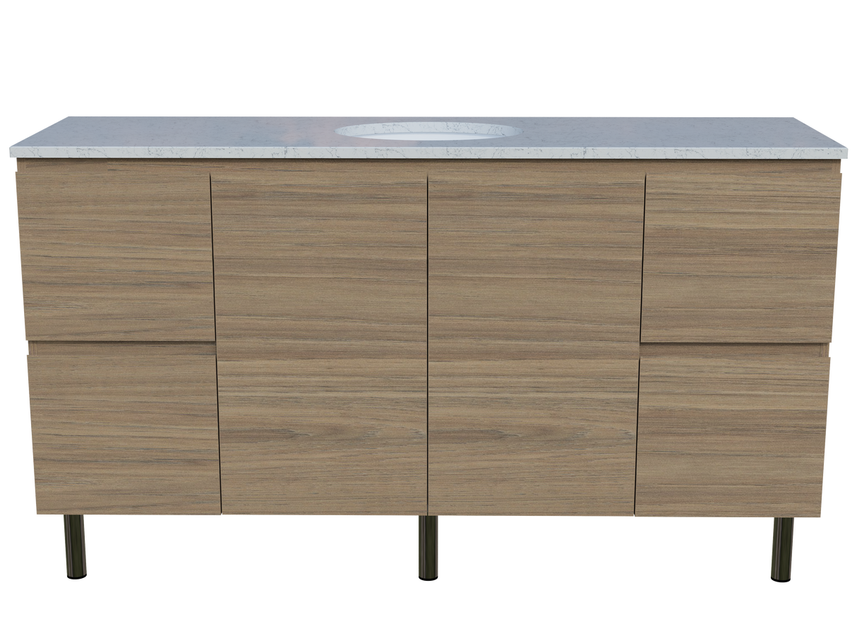 Nevada Vanity 1500mm Centre White Gloss Under Counter Basin SilkSurface Top On Legs (NEV-V-1500-C-SSU-L)