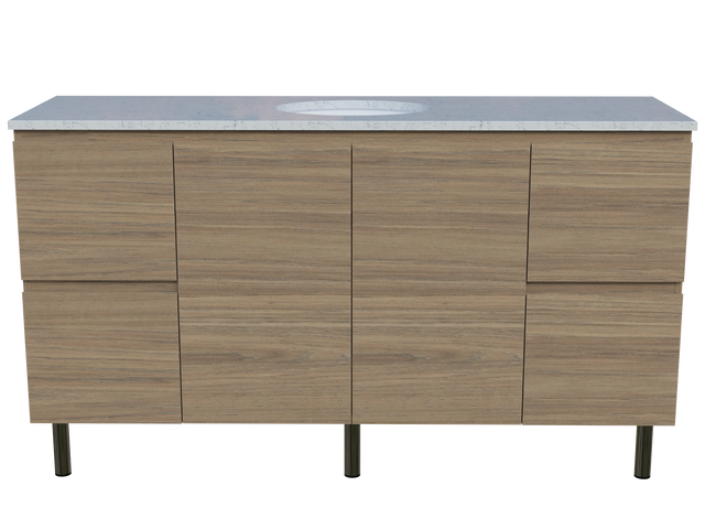 Nevada Vanity 1500mm Centre White Gloss Under Counter Basin SilkSurface Top On Legs (NEV-V-1500-C-SSU-L)