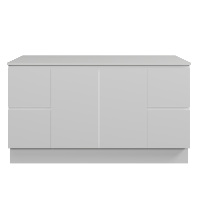Nevada Vanity 1500mm Double White Gloss Above Counter Basins SilkSurface Top Floor standing (NEV-V-1500-D-SSA-F)