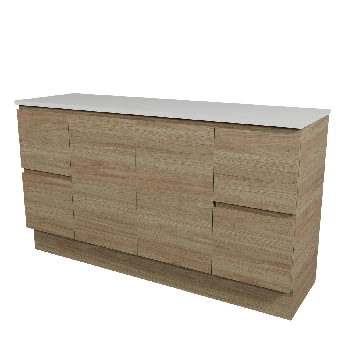 Nevada Vanity 1500mm Double White Gloss Above Counter Basins SilkSurface Top Floor standing (NEV-V-1500-D-SSA-F)