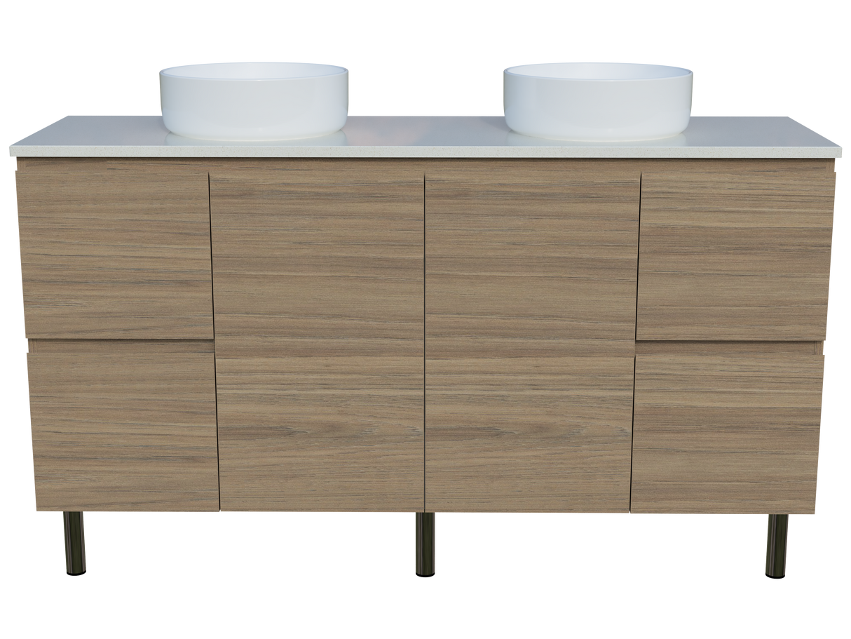 Nevada Vanity 1500mm Double White Gloss Above Counter Basins SilkSurface Top On Legs (NEV-V-1500-D-SSA-L)