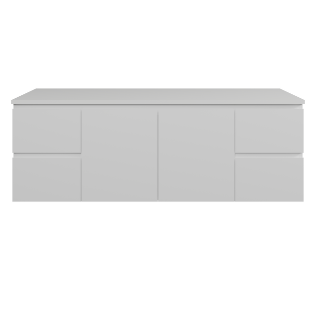 Nevada Vanity 1500mm Double White Gloss Above Counter Basins SilkSurface Top Wall hung (NEV-V-1500-D-SSA-W)