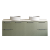 Nevada Vanity 1500mm Double White Gloss Above Counter Basins SilkSurface Top Wall hung (NEV-V-1500-D-SSA-W)