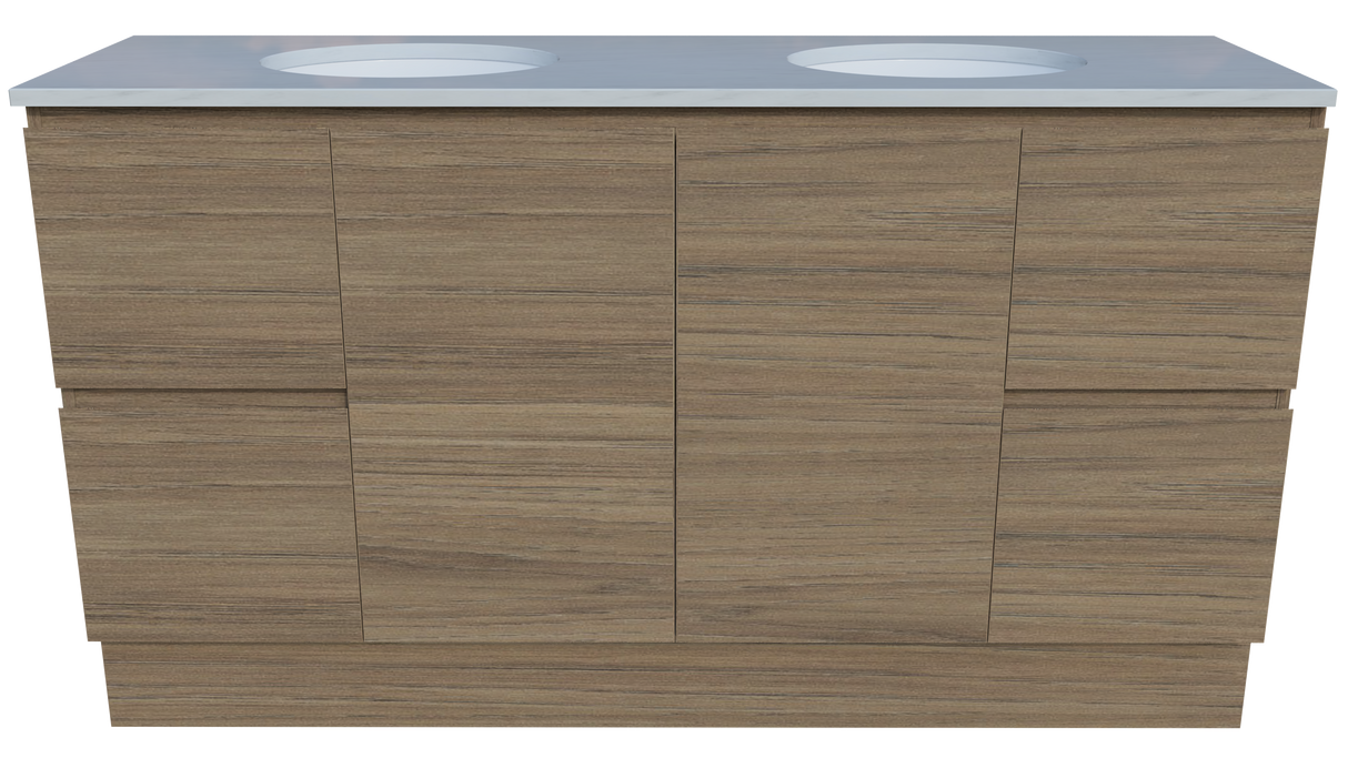 Nevada Vanity 1500mm Double White Gloss Under Counter Basins SilkSurface Top Floor standing (NEV-V-1500-D-SSU-F)