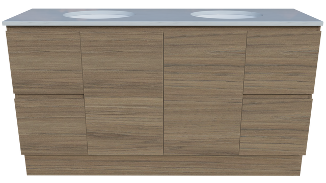 Nevada Vanity 1500mm Double White Gloss Under Counter Basins SilkSurface Top Floor standing (NEV-V-1500-D-SSU-F)