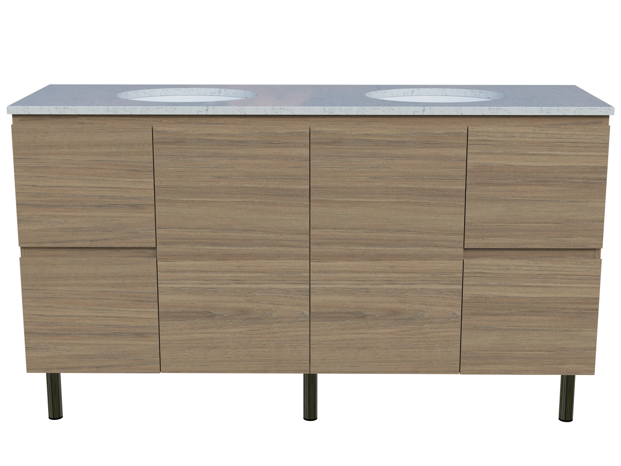 Nevada Vanity 1500mm Double White Gloss Under Counter Basins SilkSurface Top On Legs (NEV-V-1500-D-SSU-L)