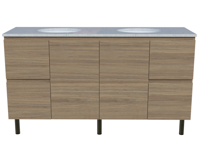 Nevada Vanity 1500mm Double White Gloss Under Counter Basins SilkSurface Top On Legs (NEV-V-1500-D-SSU-L)