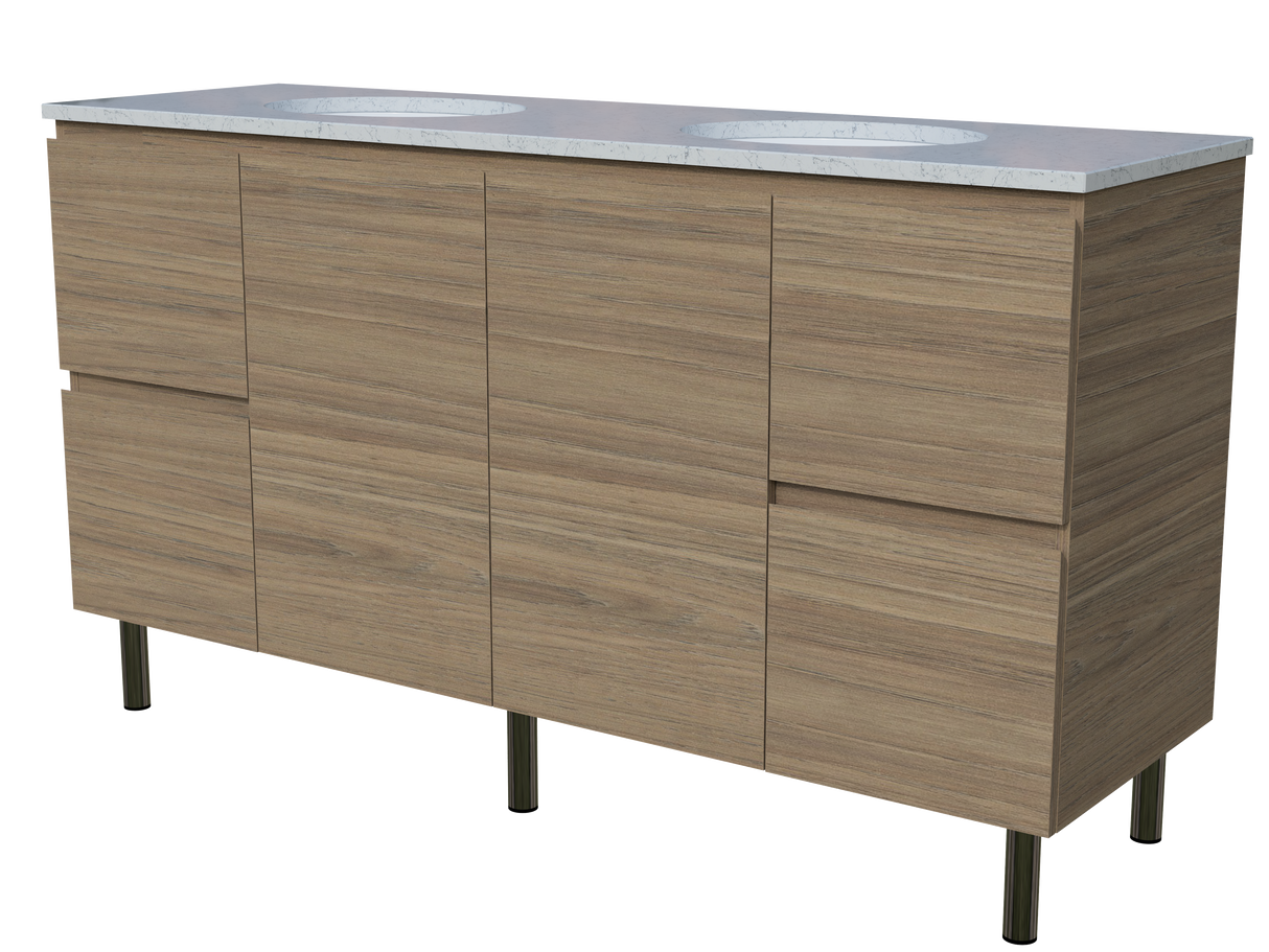 Nevada Vanity 1500mm Double White Gloss Under Counter Basins SilkSurface Top On Legs (NEV-V-1500-D-SSU-L)