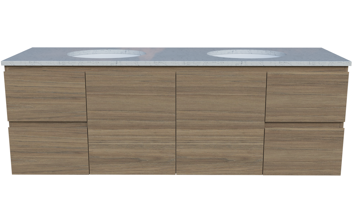 Nevada Vanity 1500mm Double White Gloss Under Counter Basins SilkSurface Top Wall hung (NEV-V-1500-D-SSU-W)