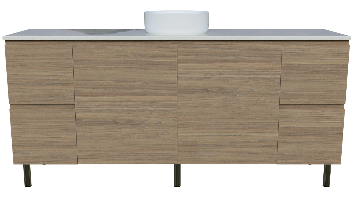 Nevada Vanity 1800mm Centre White Gloss Above Counter Basin SilkSurface Top On Legs (NEV-V-1800-C-SSA-L)