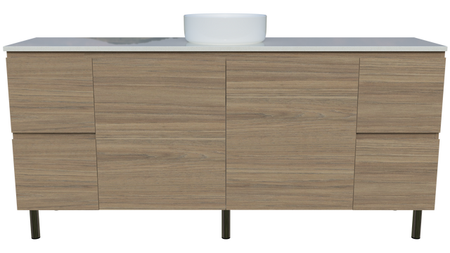 Nevada Vanity 1800mm Centre White Gloss Above Counter Basin SilkSurface Top On Legs (NEV-V-1800-C-SSA-L)