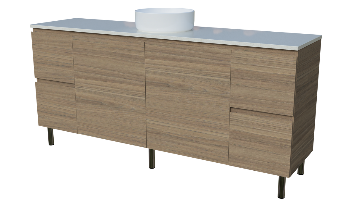 Nevada Vanity 1800mm Centre White Gloss Above Counter Basin SilkSurface Top On Legs (NEV-V-1800-C-SSA-L)