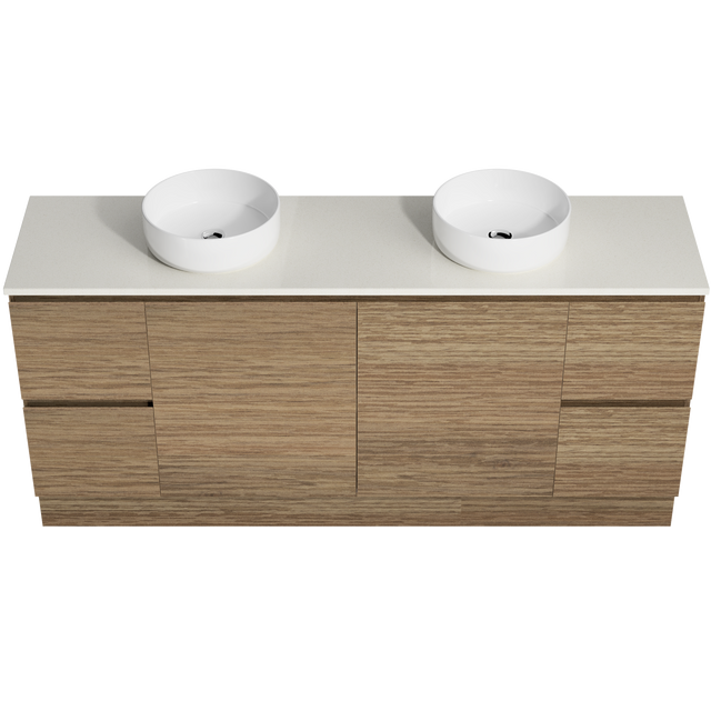 Nevada Vanity 1800mm Double White Gloss Above Counter Basins SilkSurface Top Floor standing (NEV-V-1800-D-SSA-F)