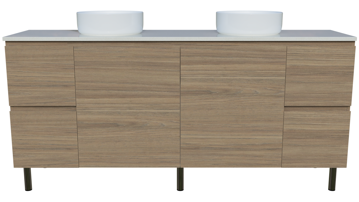 Nevada Vanity 1800mm Double White Gloss Above Counter Basins SilkSurface Top On Legs (NEV-V-1800-D-SSA-L)
