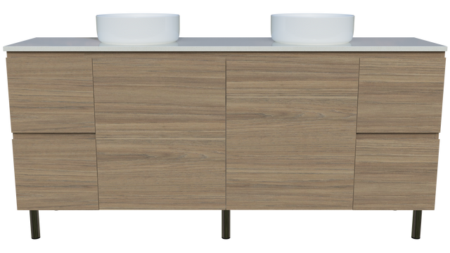 Nevada Vanity 1800mm Double White Gloss Above Counter Basins SilkSurface Top On Legs (NEV-V-1800-D-SSA-L)