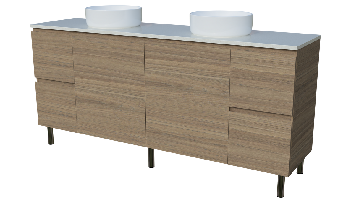 Nevada Vanity 1800mm Double White Gloss Above Counter Basins SilkSurface Top On Legs (NEV-V-1800-D-SSA-L)