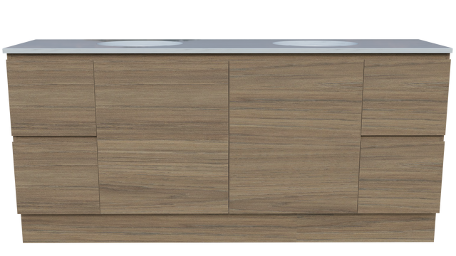 Nevada Vanity 1800mm Double White Gloss Under Counter Basins SilkSurface Top Floor standing (NEV-V-1800-D-SSU-F)