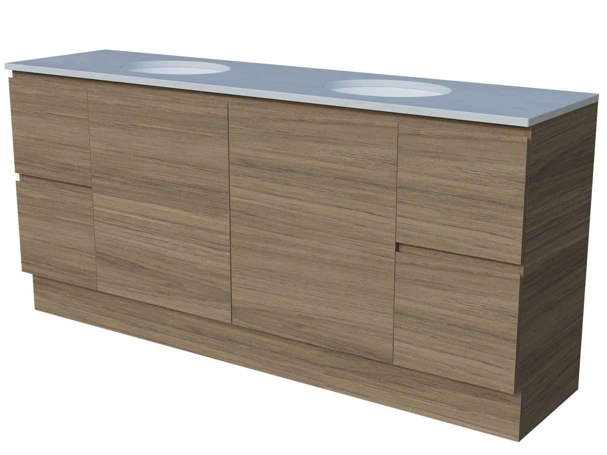 Nevada Vanity 1800mm Double White Gloss Under Counter Basins SilkSurface Top Floor standing (NEV-V-1800-D-SSU-F)