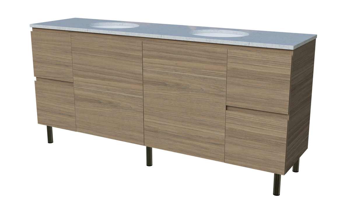 Nevada Vanity 1800mm Double White Gloss Under Counter Basins SilkSurface Top On Legs (NEV-V-1800-D-SSU-L)