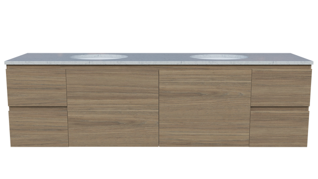 Nevada Vanity 1800mm Double White Gloss Under Counter Basins SilkSurface Top Wall hung (NEV-V-1800-D-SSU-W)