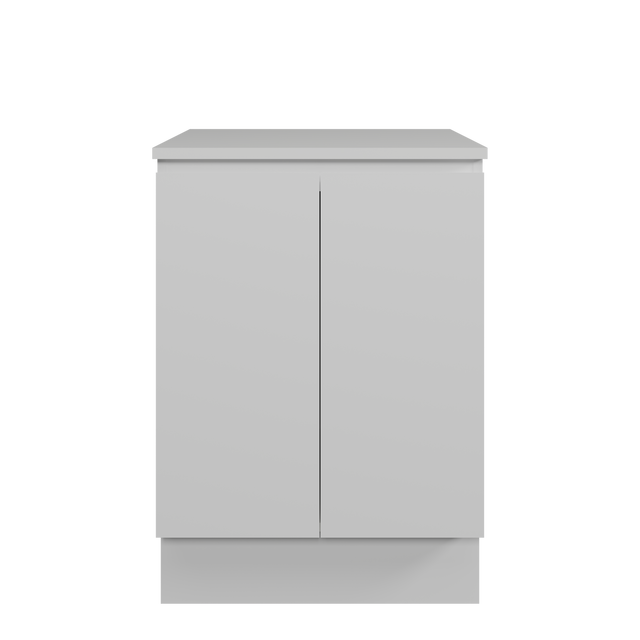 Nevada Vanity 600mm Centre White Gloss Above Counter Basin SilkSurface Top Floor standing (NEV-V-600-C-SSA-F)