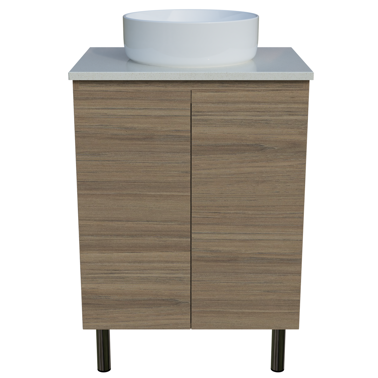 Nevada Vanity 600mm Centre White Gloss Above Counter Basin SilkSurface Top On Legs (NEV-V-600-C-SSA-L)