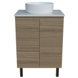 Nevada Vanity 600mm Centre White Gloss Above Counter Basin SilkSurface Top On Legs (NEV-V-600-C-SSA-L)