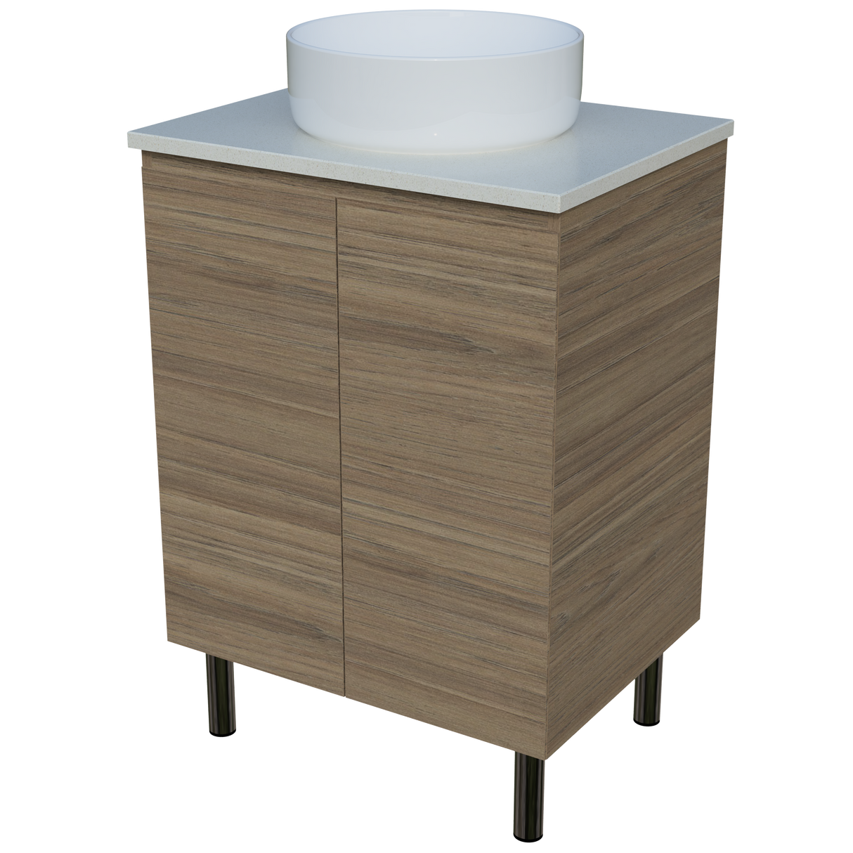 Nevada Vanity 600mm Centre White Gloss Above Counter Basin SilkSurface Top On Legs (NEV-V-600-C-SSA-L)