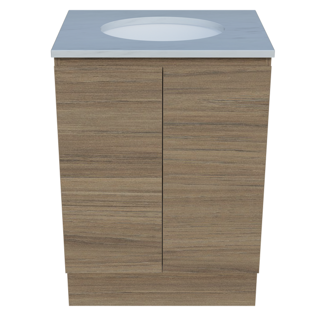 Nevada Vanity 600mm Centre White Gloss Under Counter Basin SilkSurface Top Floor standing (NEV-V-600-C-SSU-F)
